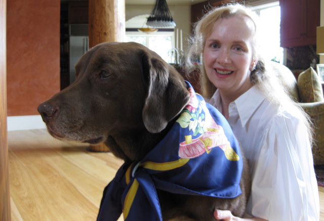 Gayle with Arthur (wearing Hermes)